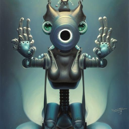 Robotic Neurotic Fluffy Character in Visionary Art Style