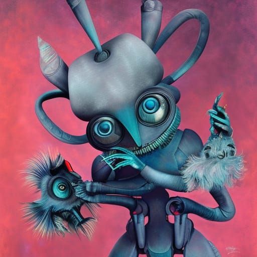 Robotic Neurotic Figure in Surrealist Digital Art