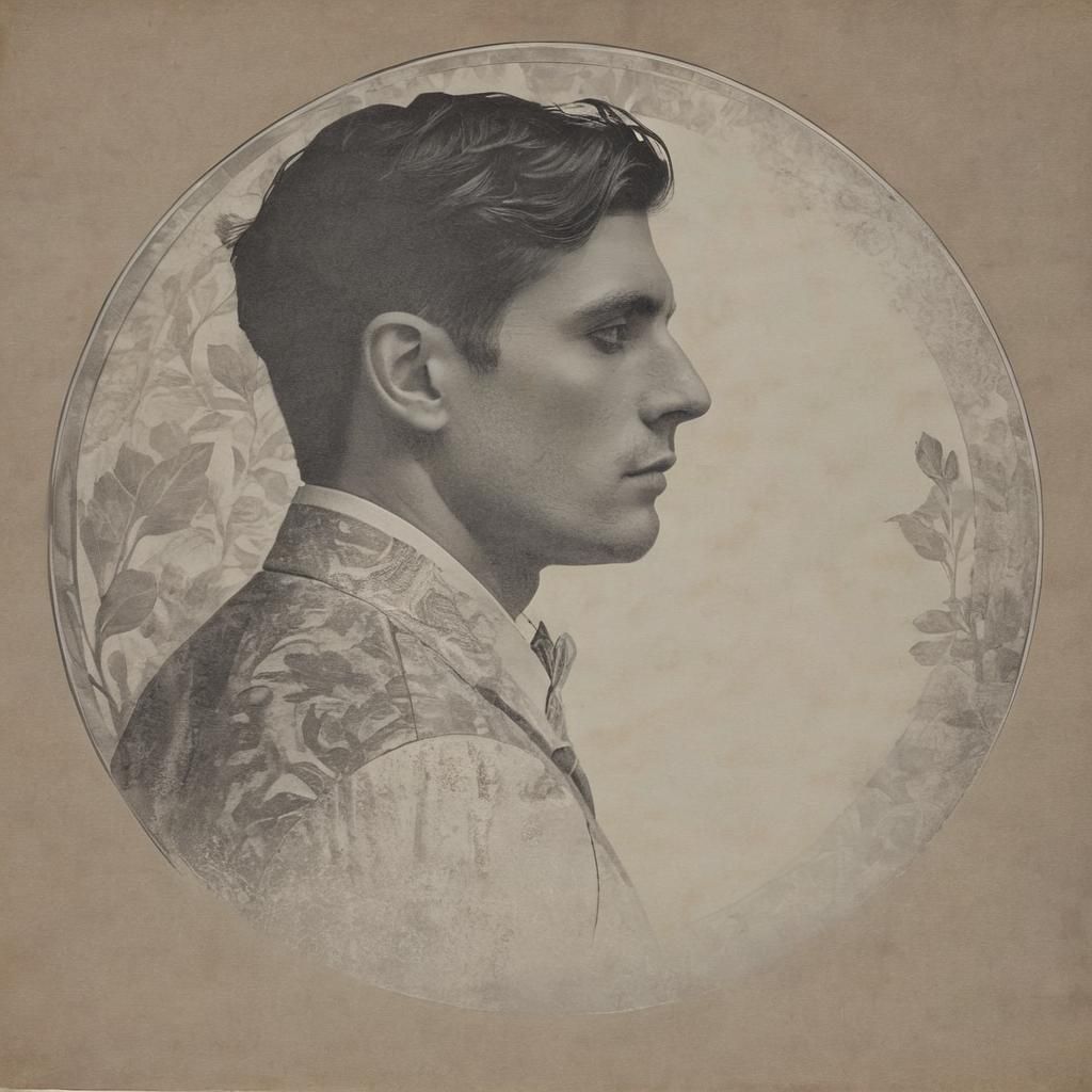 Melancholic Man in Edwardian Style Portrait with High Contra...