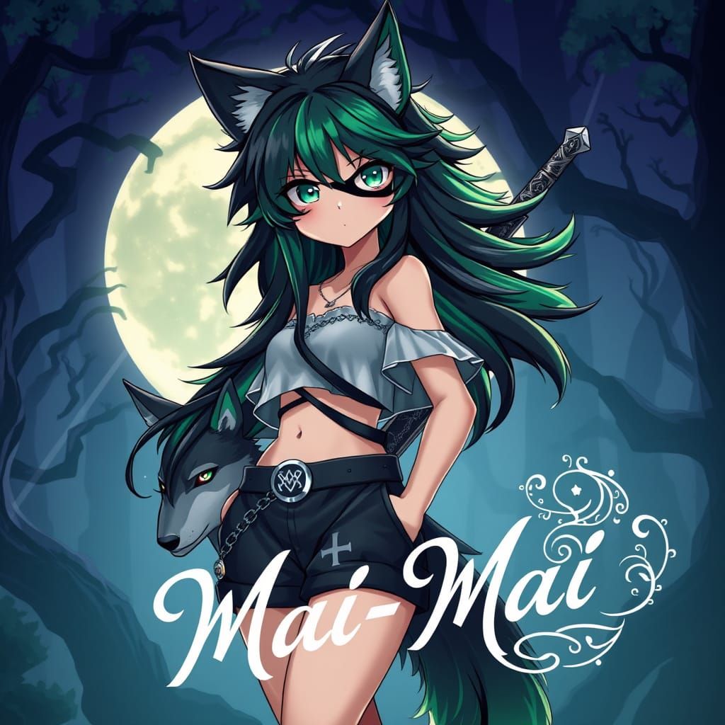 Wolf Girl Warrior Stands Tall in Mystical Forest