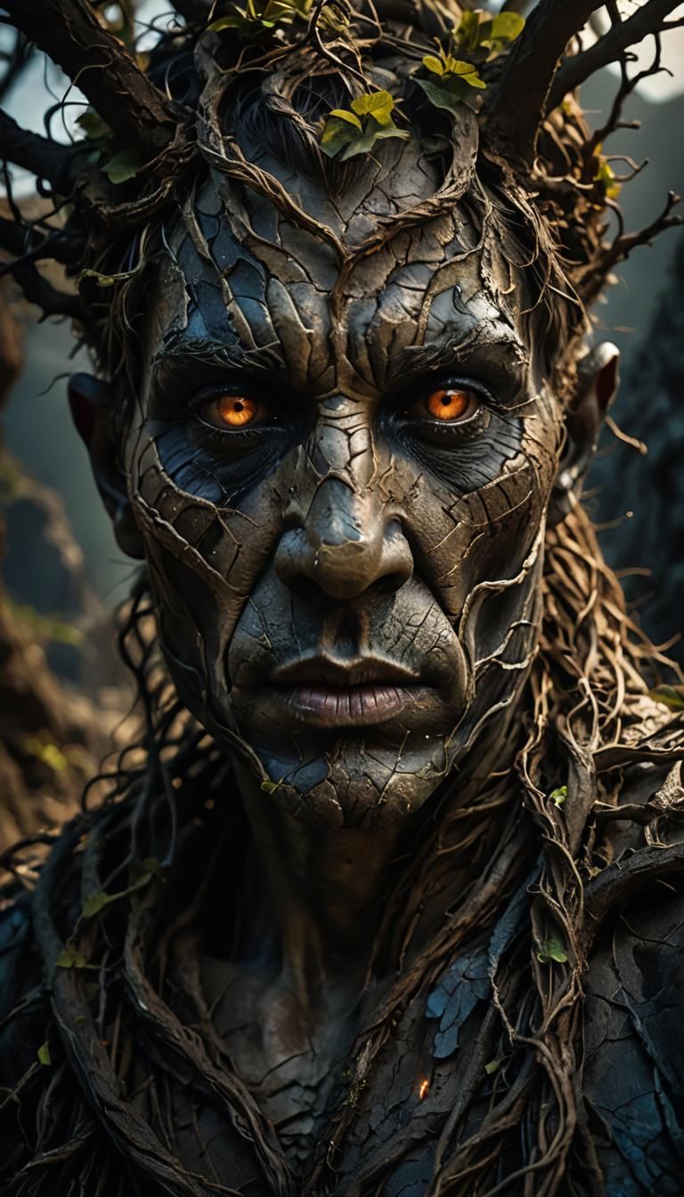 Surreal Creature Portrait with Weathered Stone Skin