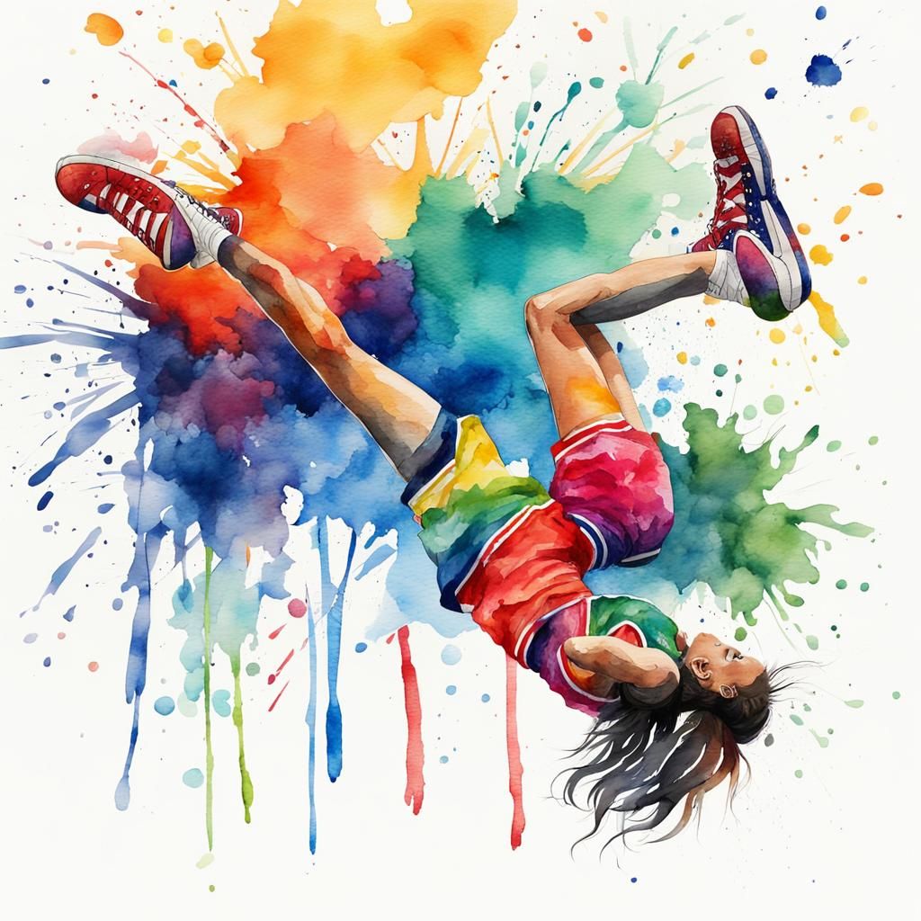 Colorful Watercolor Latina Cheerleader Backflip