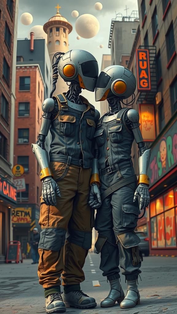 Surreal Cityscape: Children Holding Hands in Pop Surrealism