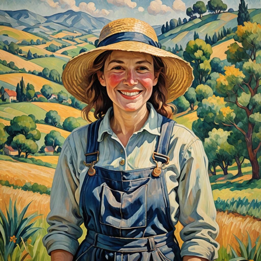 Mary Spuckler in Sunny Landscape as Oil Painting