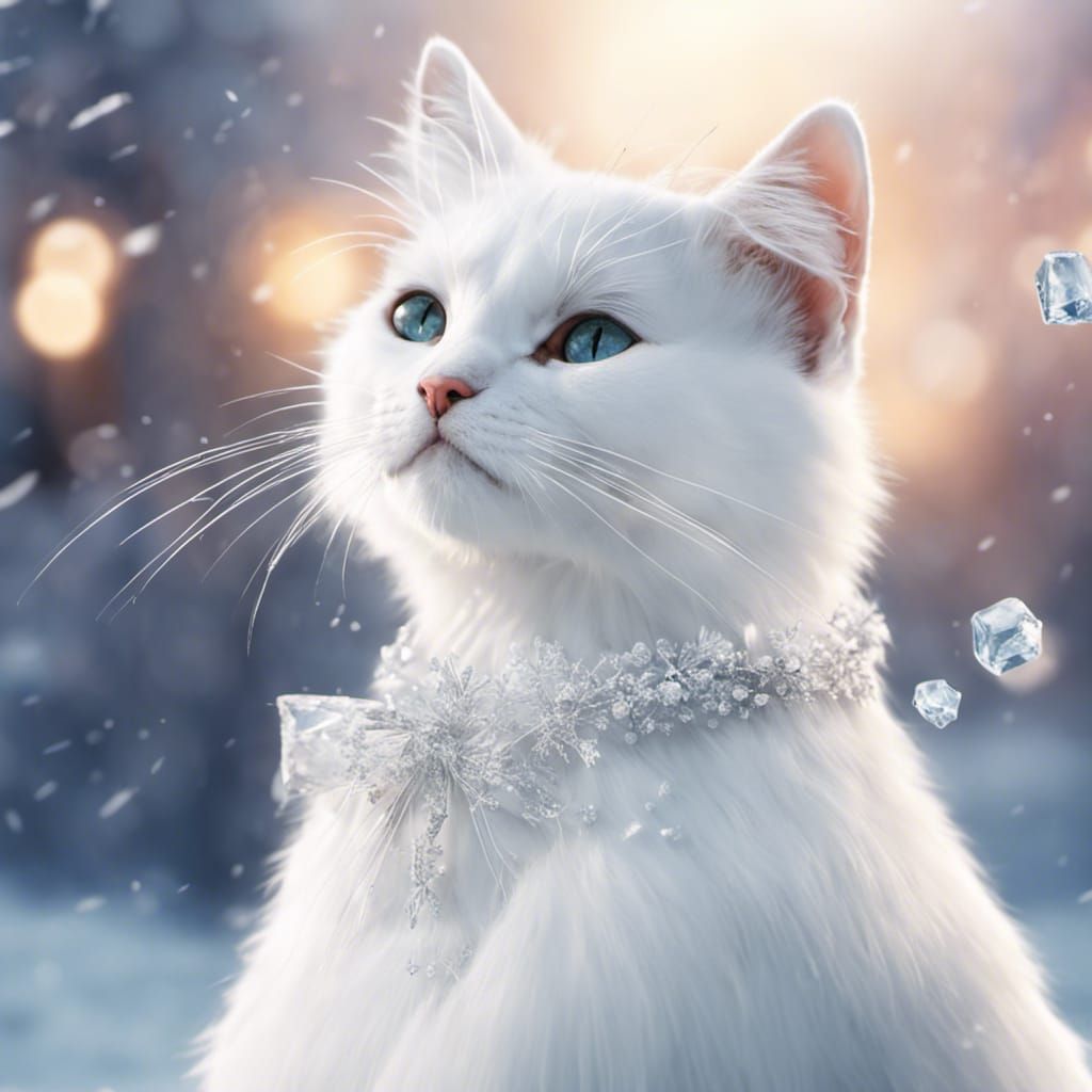 Icy White Cat in Winter Wonderland