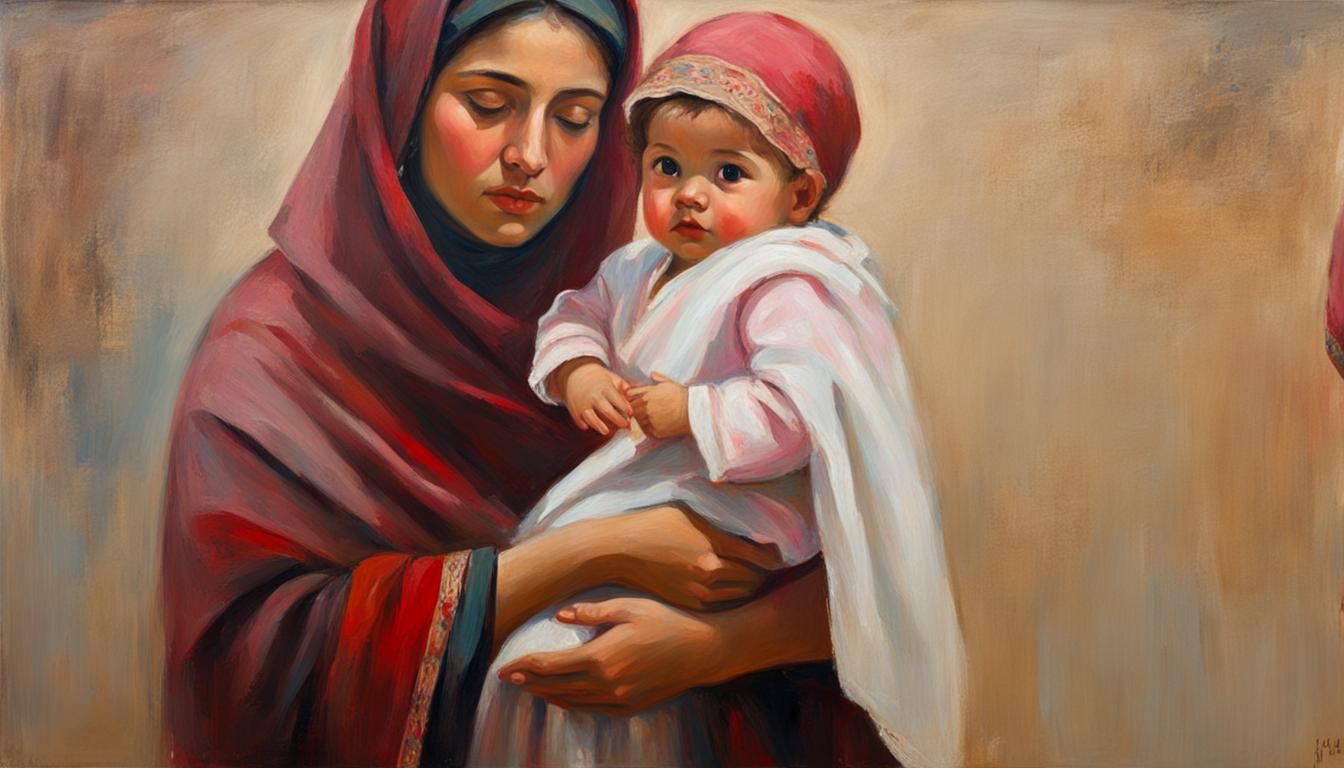 Impressionist Mother and Child Oil Painting