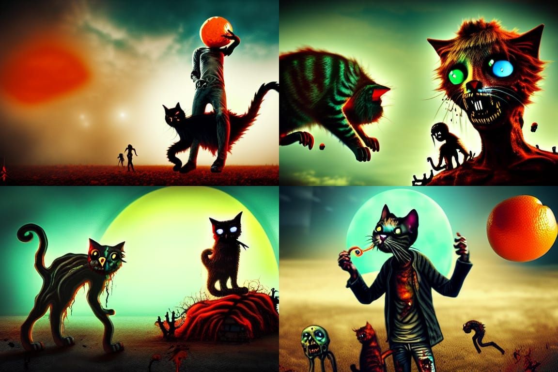 Zombie Cat Feast in Apocalyptic Gothic Art