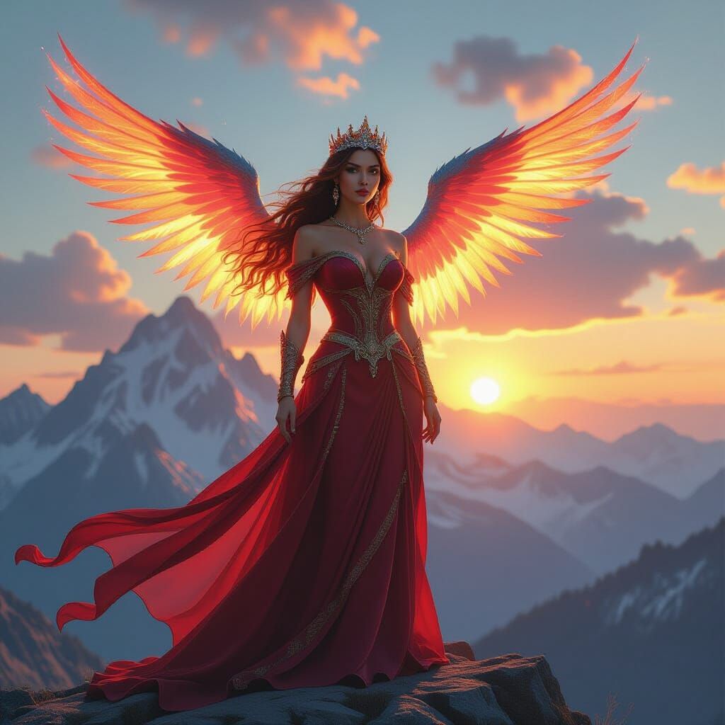 Slavic Plasma Woman with Lightning Wings on Mountain