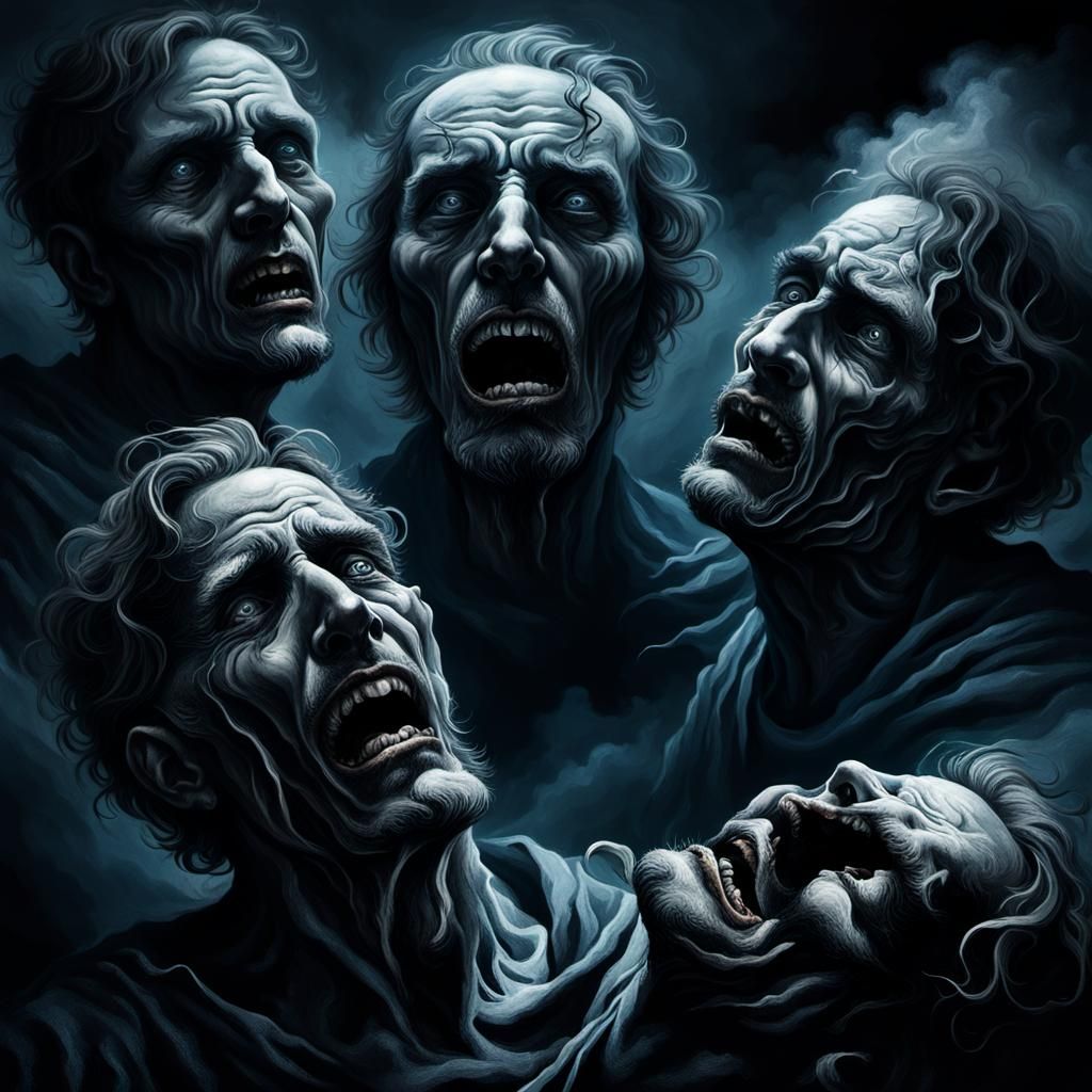 Dark Surrealism: Man with Multiple Faces