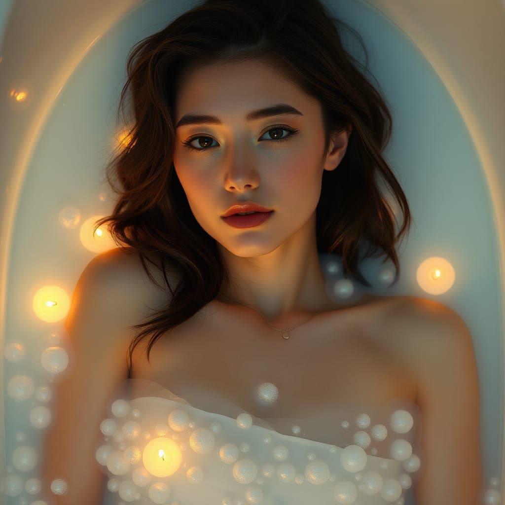 Serene Bath: A Hyperrealistic Candlelit Scene