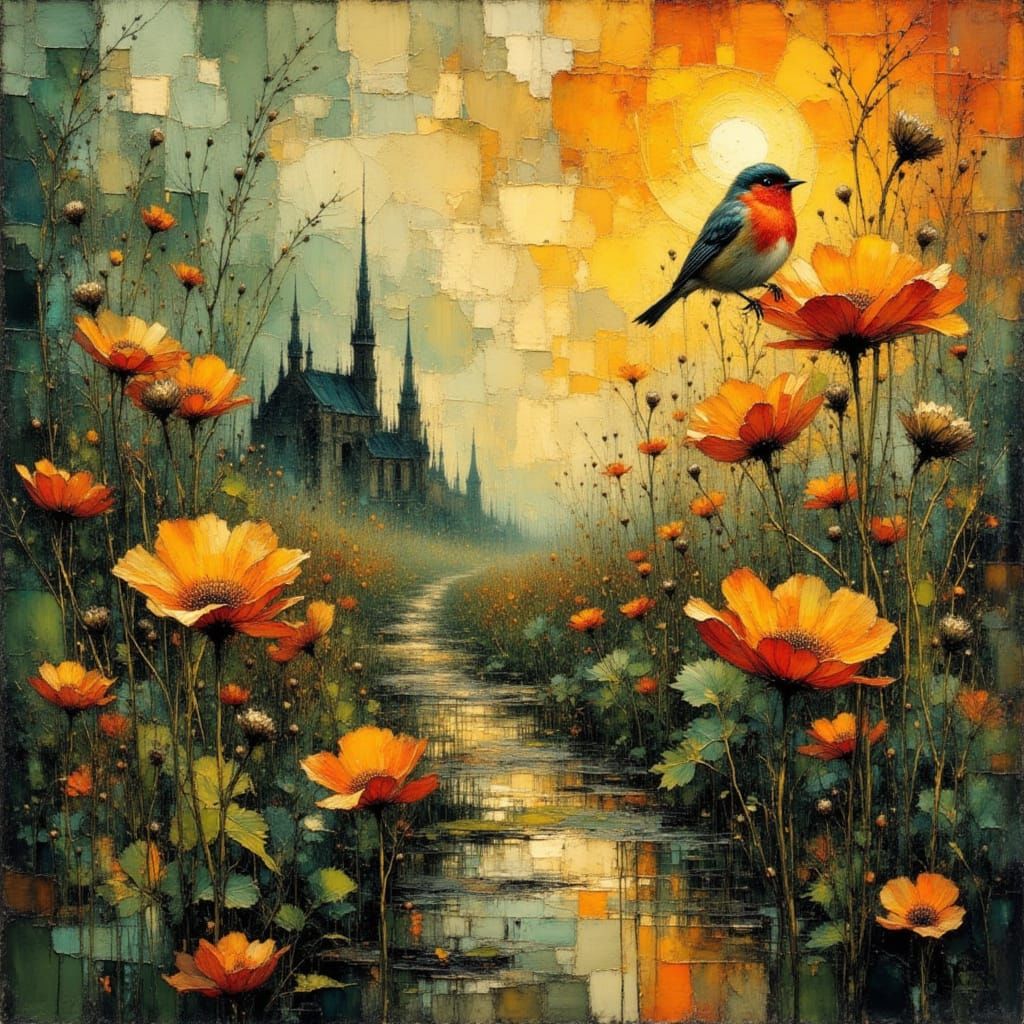 Abstract Gold and Green Grunge Art as Watercolor