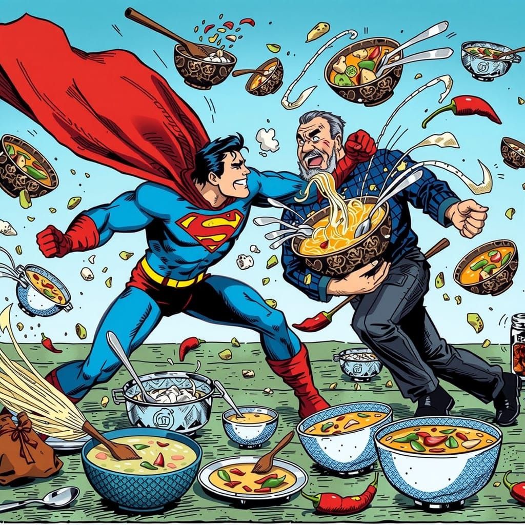Superman Engages in a Heated Soup Kitchen Battle