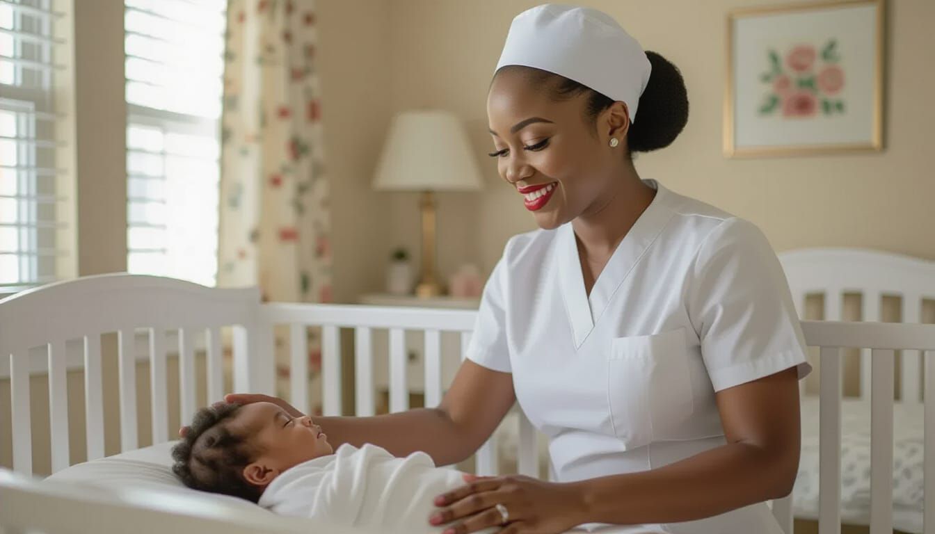 Nigerian Nurse and Sleeping Infant in Nursery