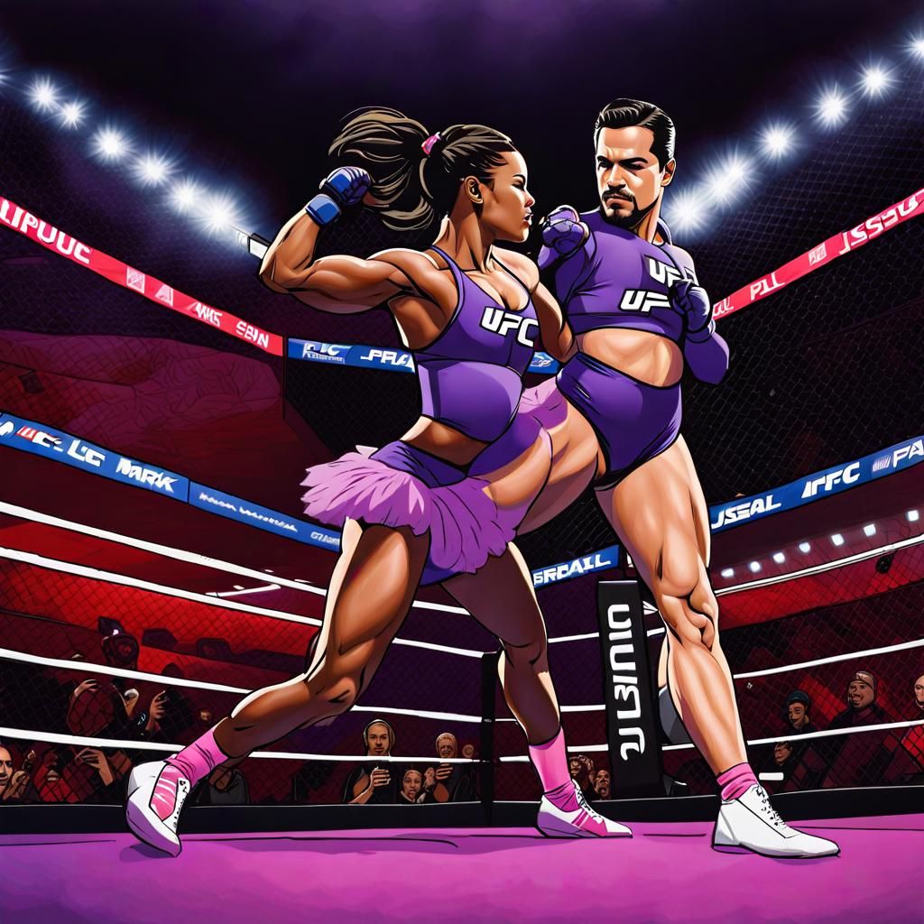 A UFC MMA fight inside the Octagon cage between Candace Owen...