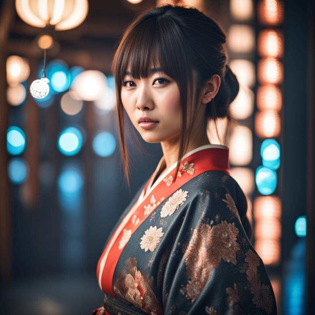 Beautiful Japanese Woman with Bangs in Realistic Style