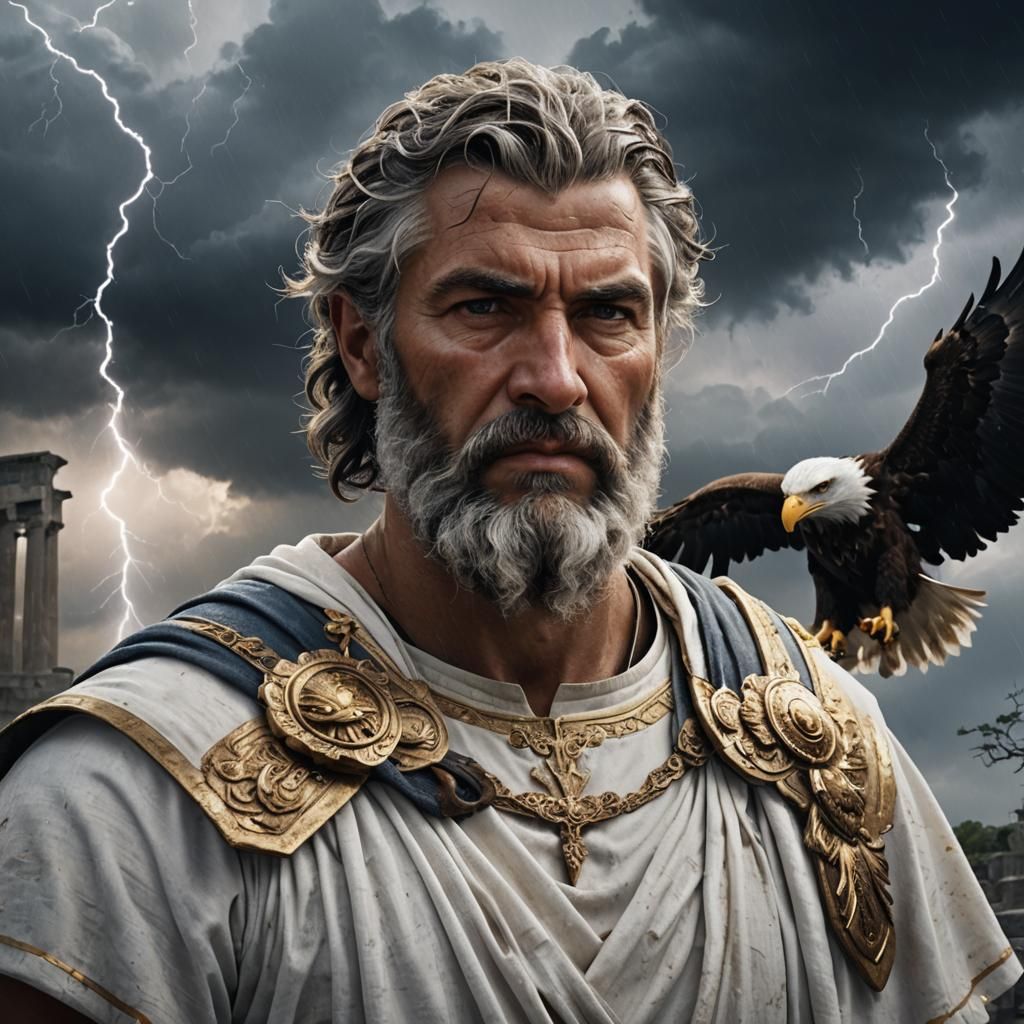 Roman God Portrait with Lightning and Eagles