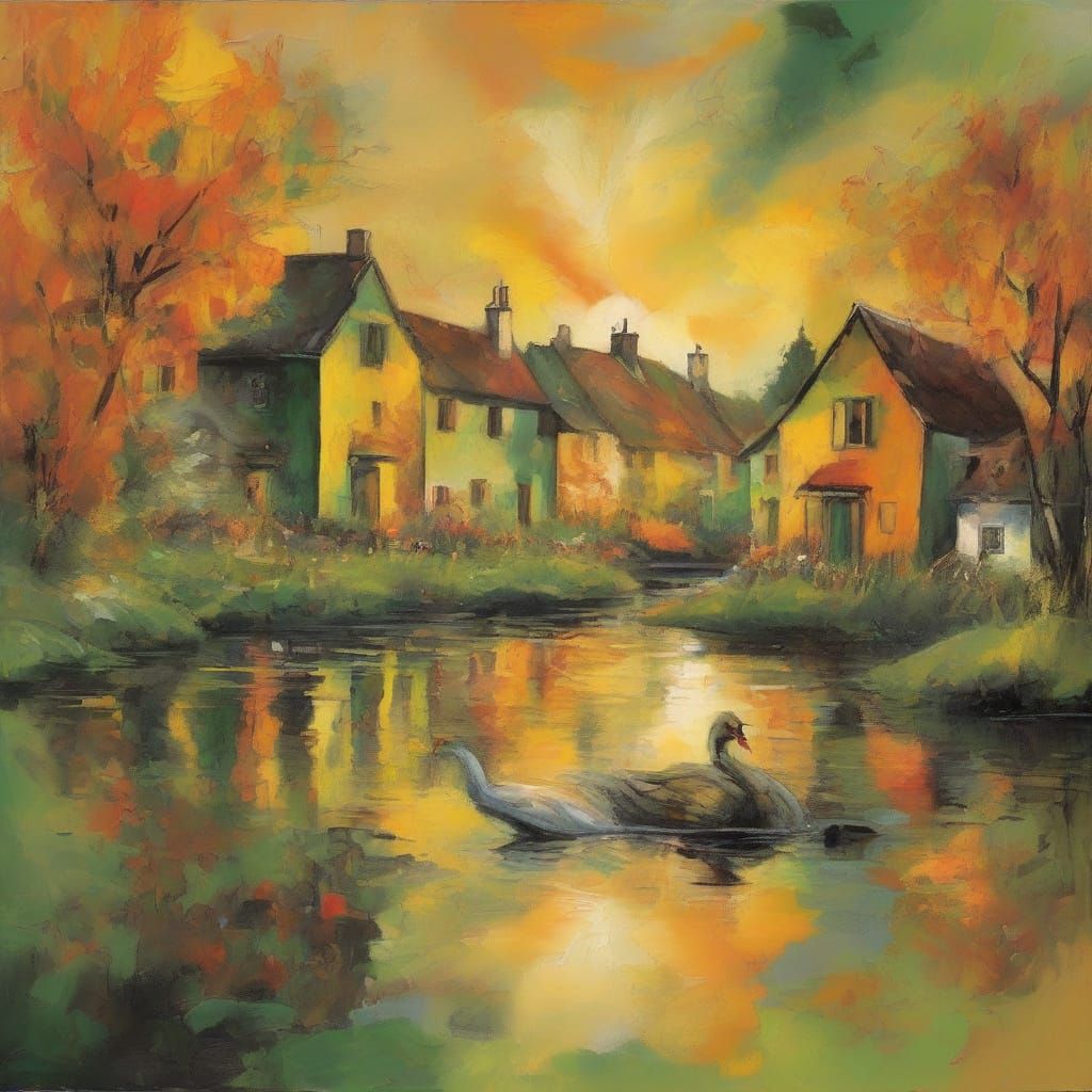 Idyllic Village Scene in Romantic Style