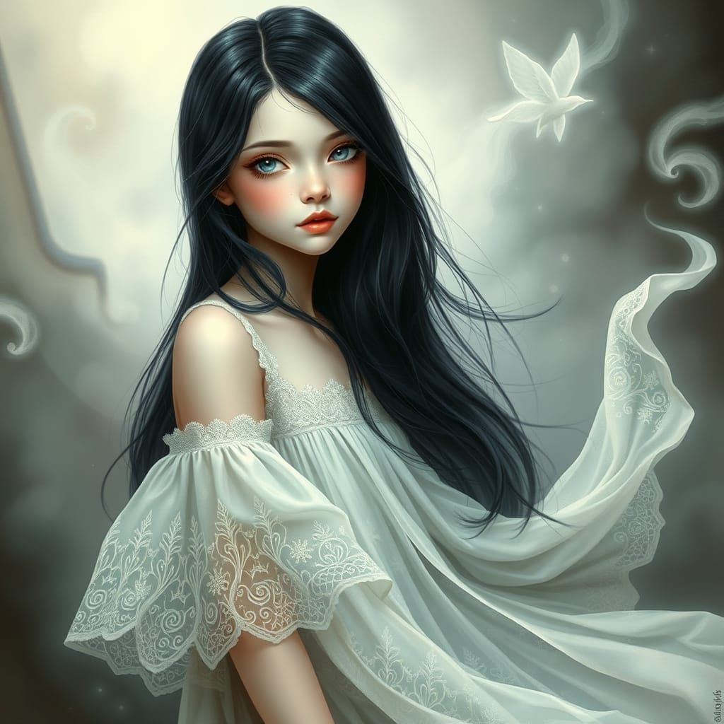 Ethereal Girl in Mist: A Fantasy Dreamscape