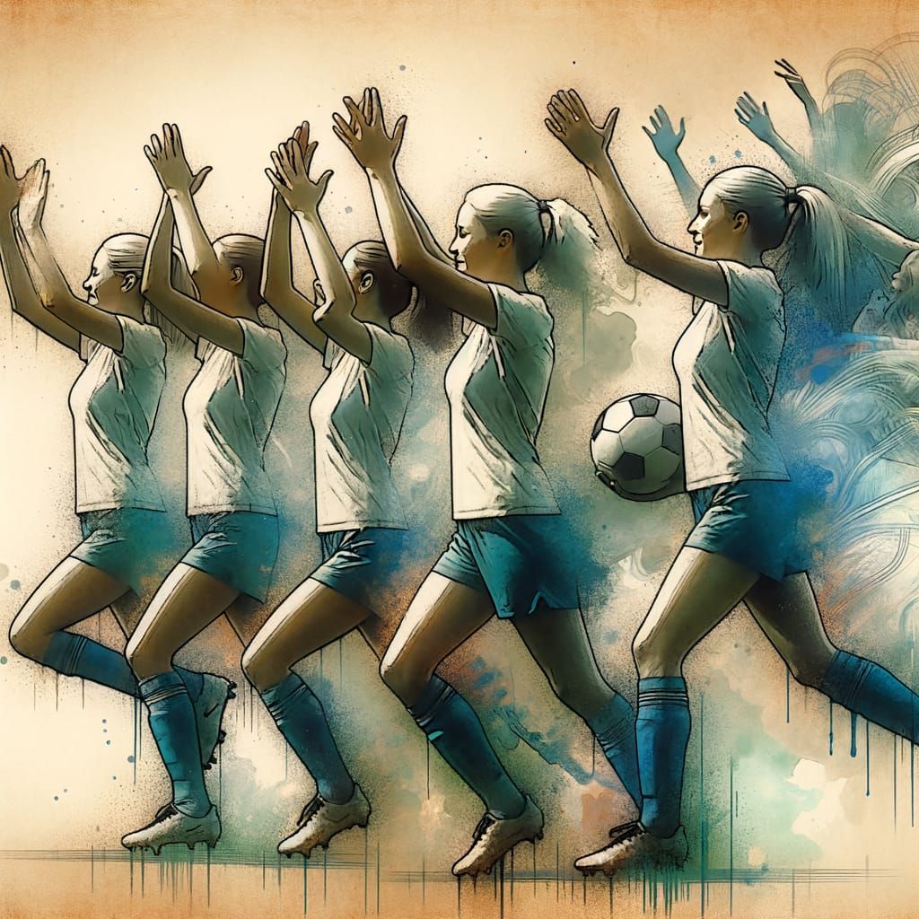Soccer Victory Celebration in Abstract Collage Style