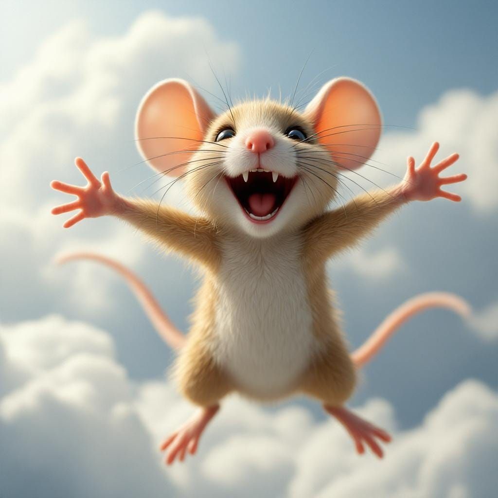 Mouse Flies Through Clouds: Photorealistic Digital Art