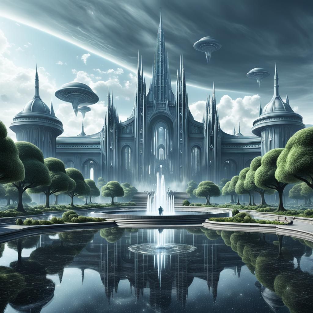 Surreal Castle Headquarters on Alien Planet Cityscape