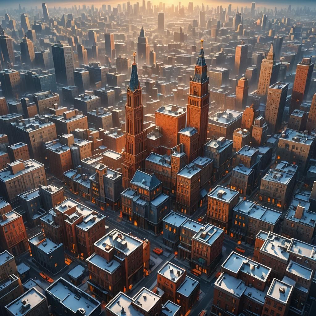 Winter Cityscape Concept Art in Haring Style