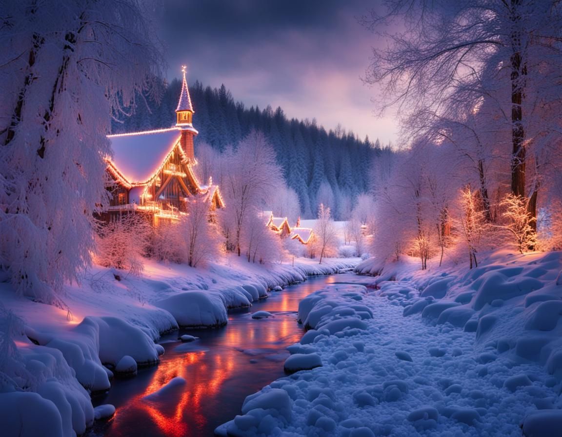 Sparkling Christmas Lights Illuminate Winter Wonderland