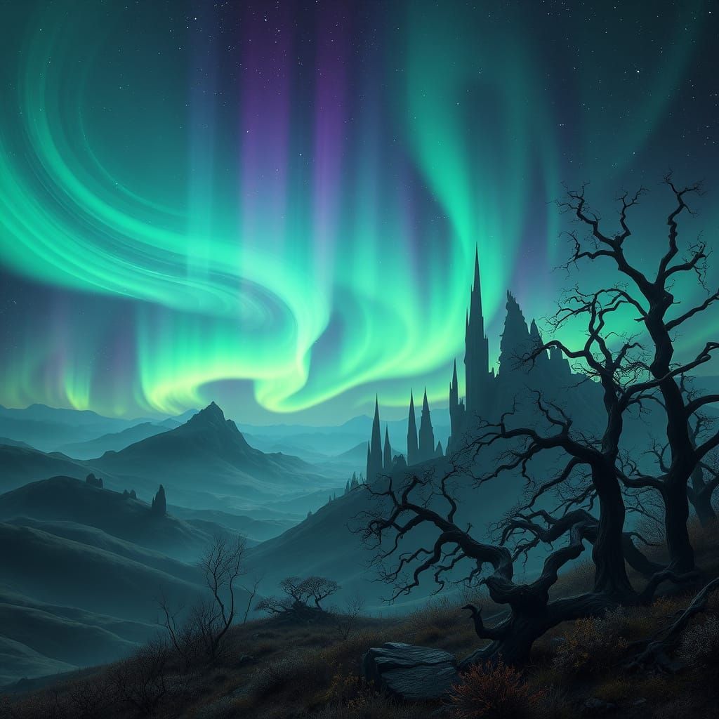 Ethereal Aurora Landscape in Hyperrealistic Detail