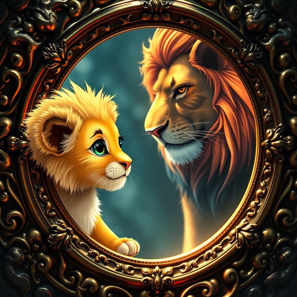 Baby Lion and Reflection in Anime 3D Art