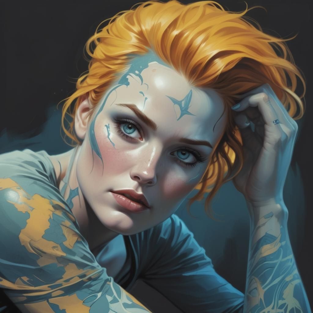 Woman Drawing in Comic Book Style