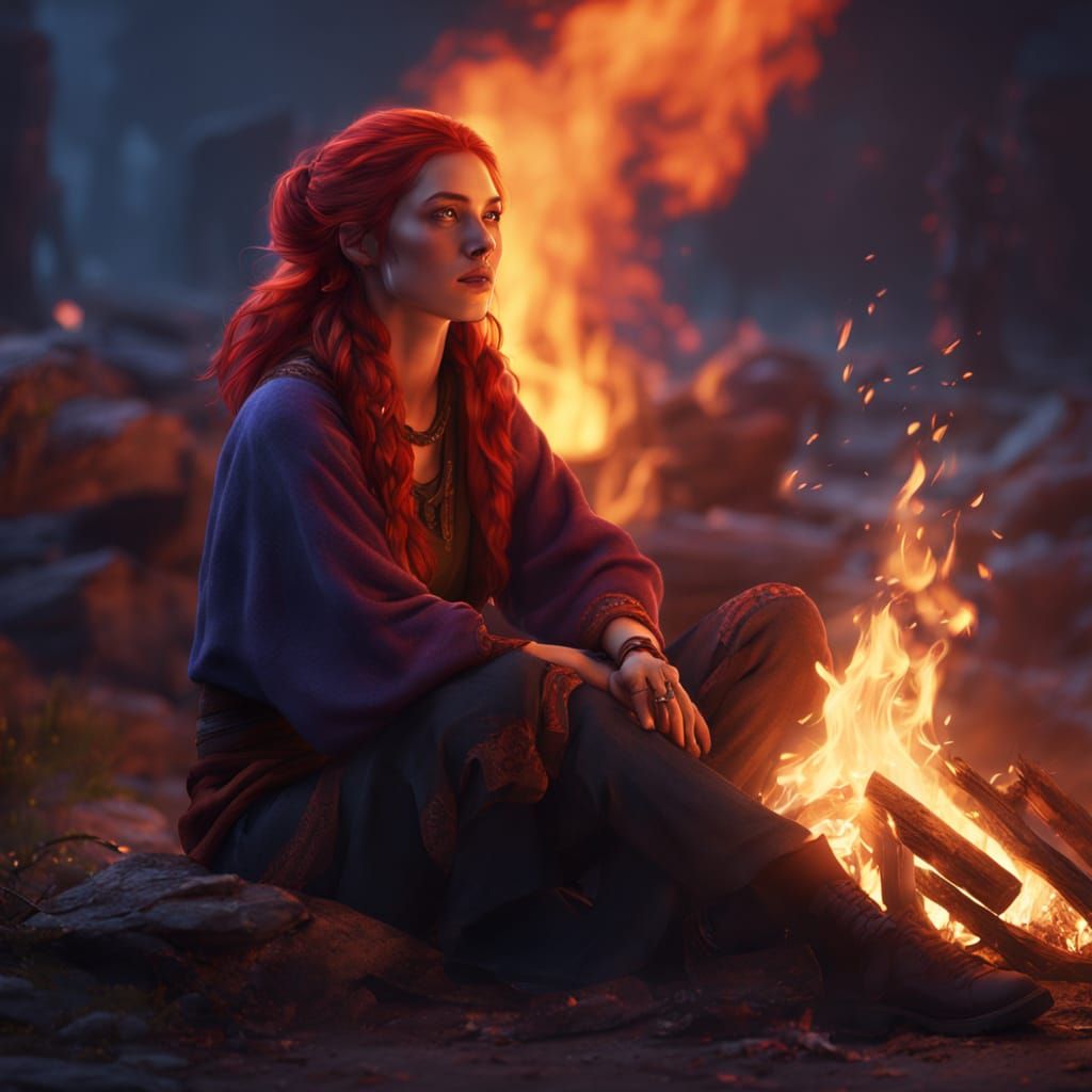 Elegant Fire Goddess Concept Art in Matte Painting Style