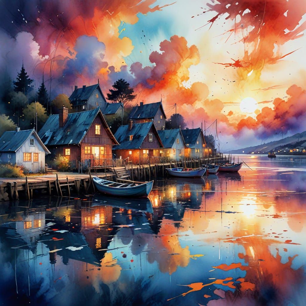 sunset over the harbor