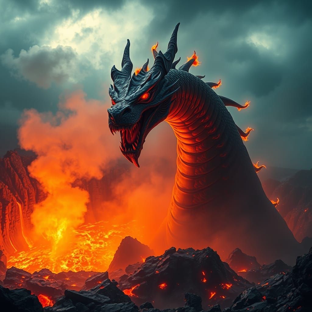 Lava Dragon Emerges from Volcanic Caldera