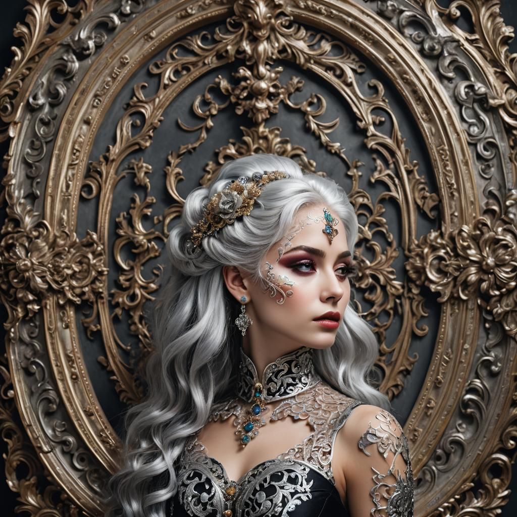 Silver Haired Girl with Baroque Body Art