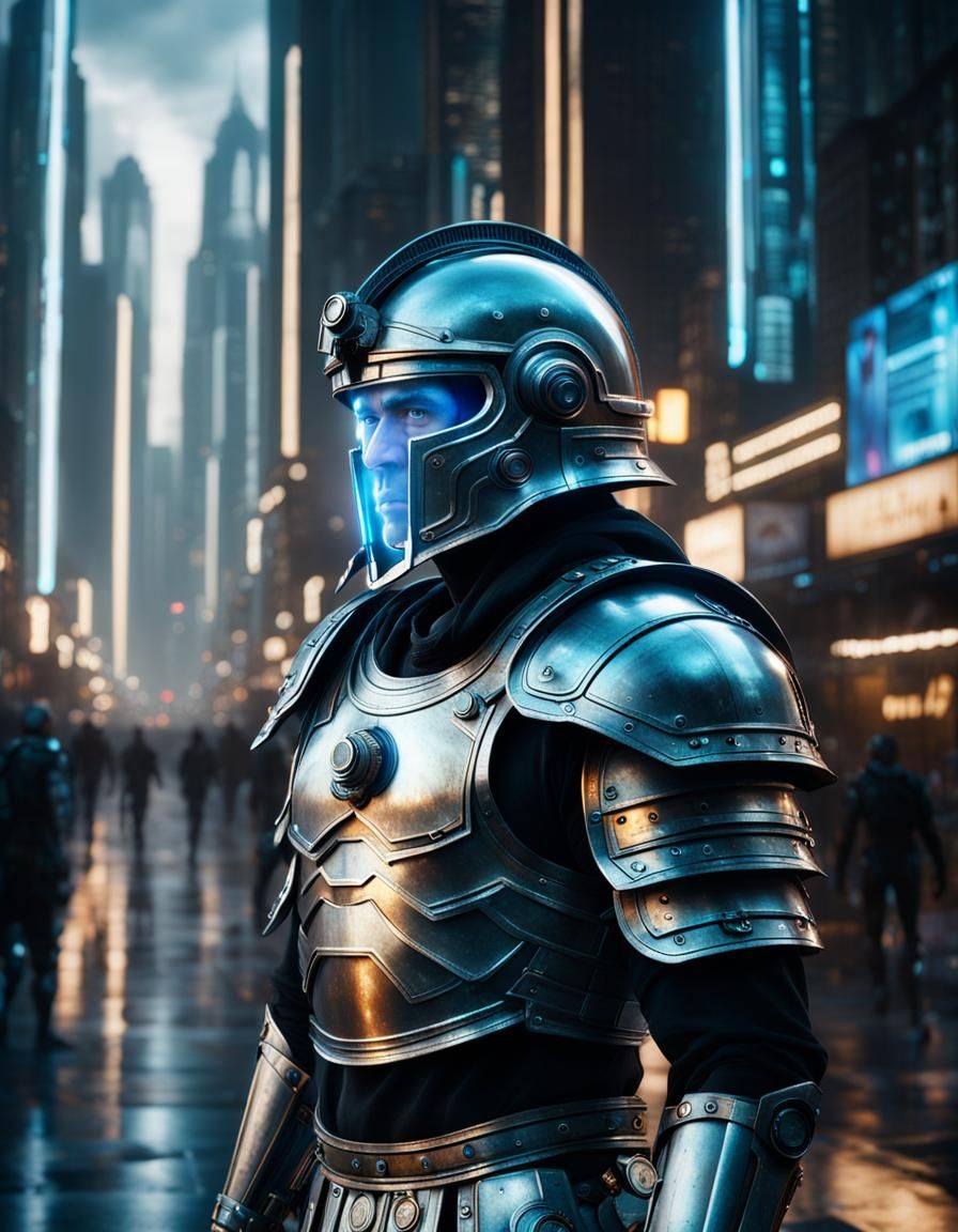 Futuristic Roman Centurion Hologram in Digital Art Style