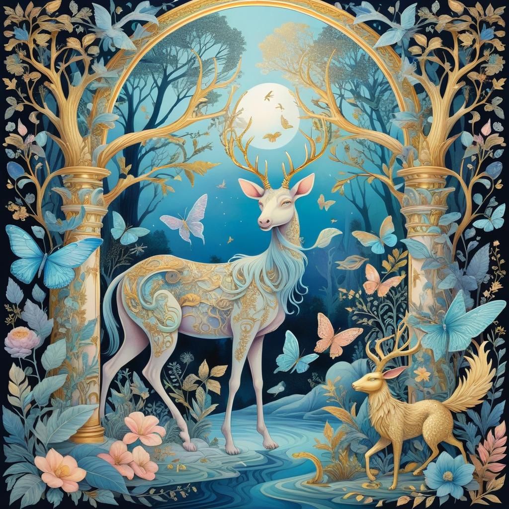 an optical illusion that combines intricate details, vibrant...