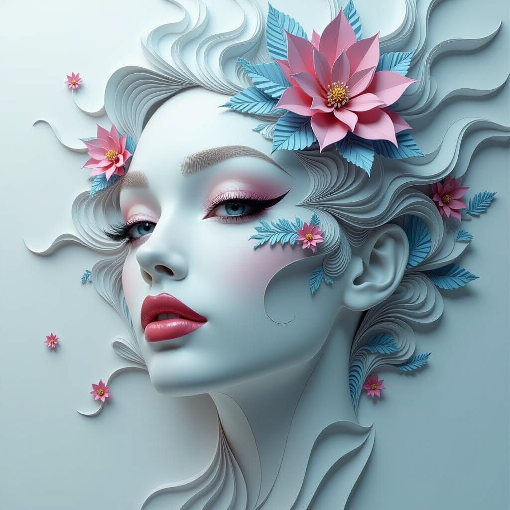 3D Origami Portrait with Fractal Waves