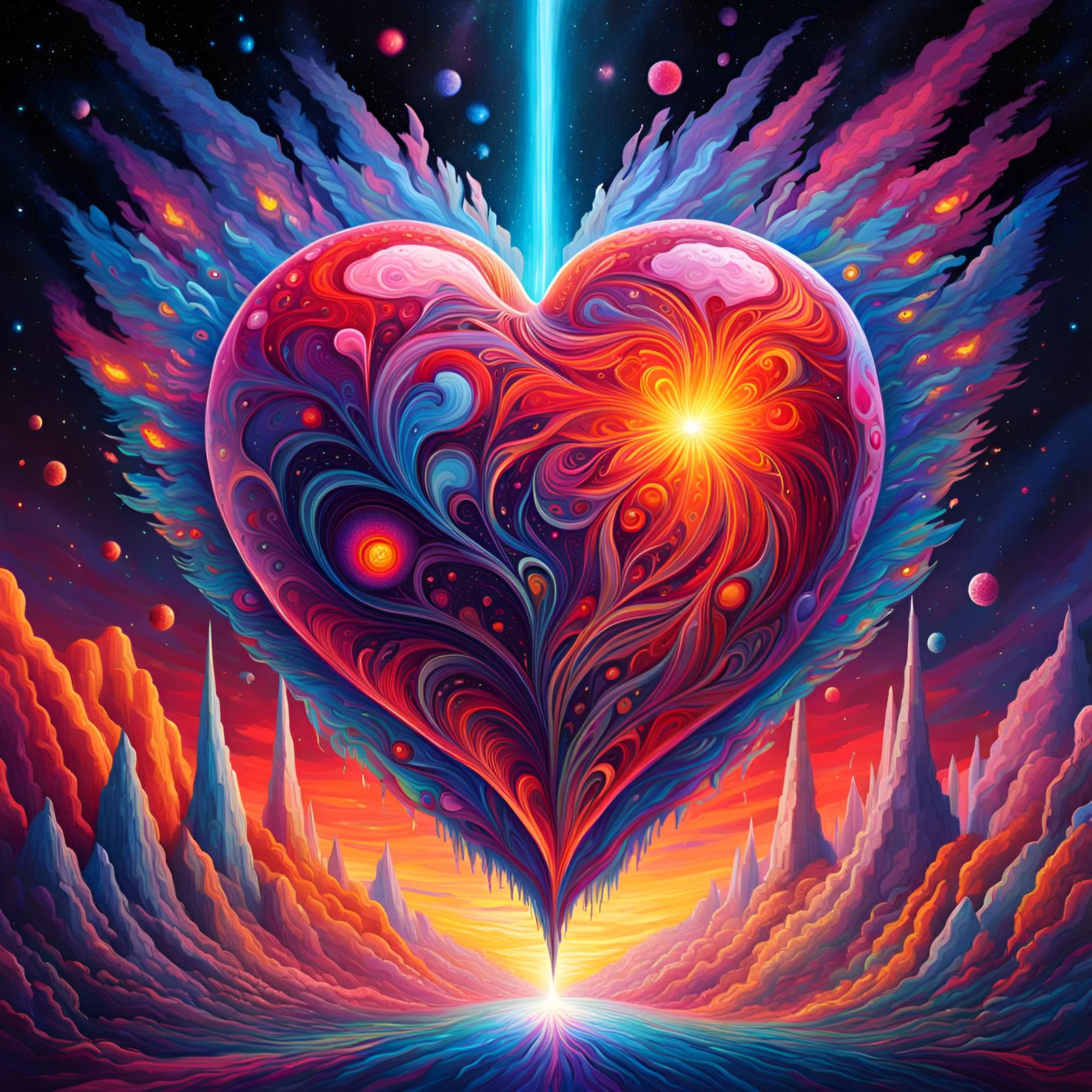 A heart filled with love that explodes in pixel art