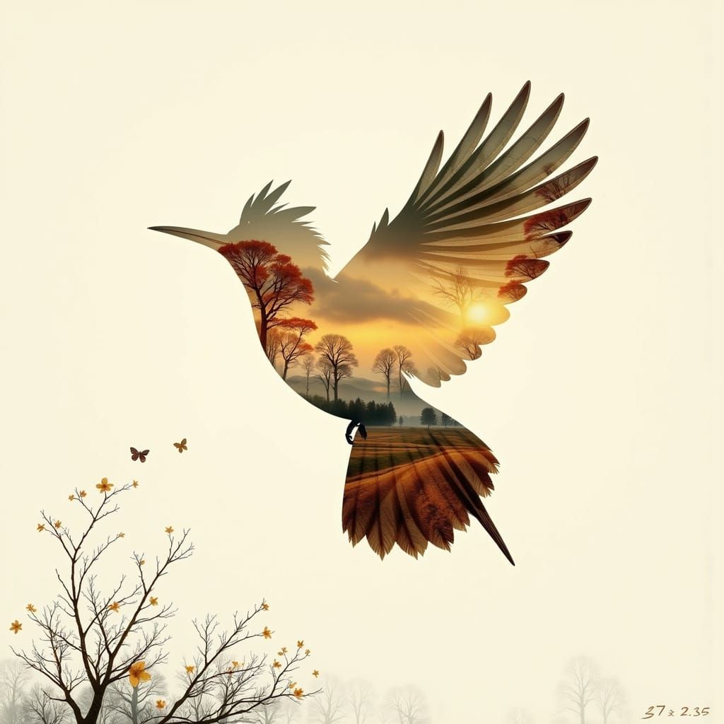 Ethereal Hoopoe in Dreamlike Double Exposure