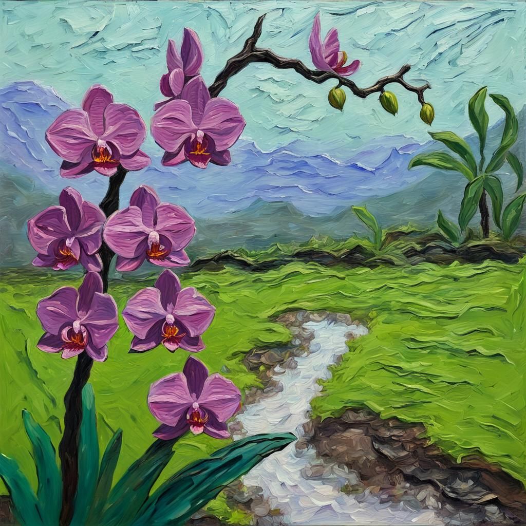 Landscape Impasto Painting During Orchid Bloom