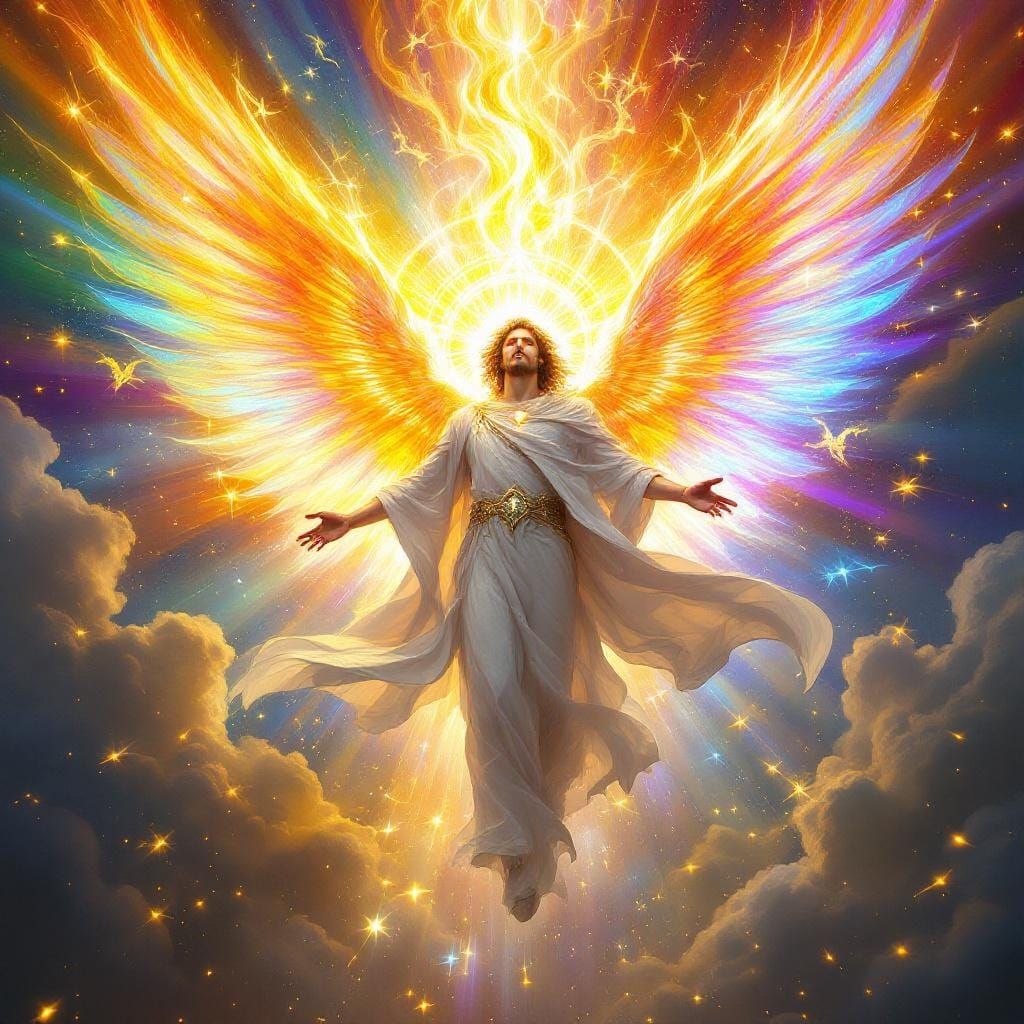 Archangel Shamsiel: Kaleidoscope Sunrise with Radiant Wings