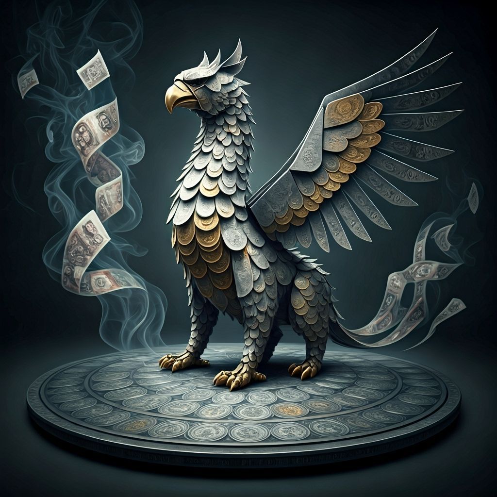 Origami Griffin of Gold and Silver Coins