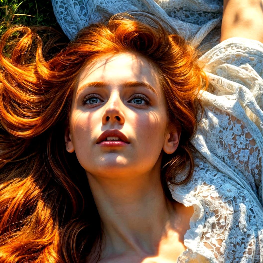 Dreamy Woman in Wildflowers, Photorealistic Film Still