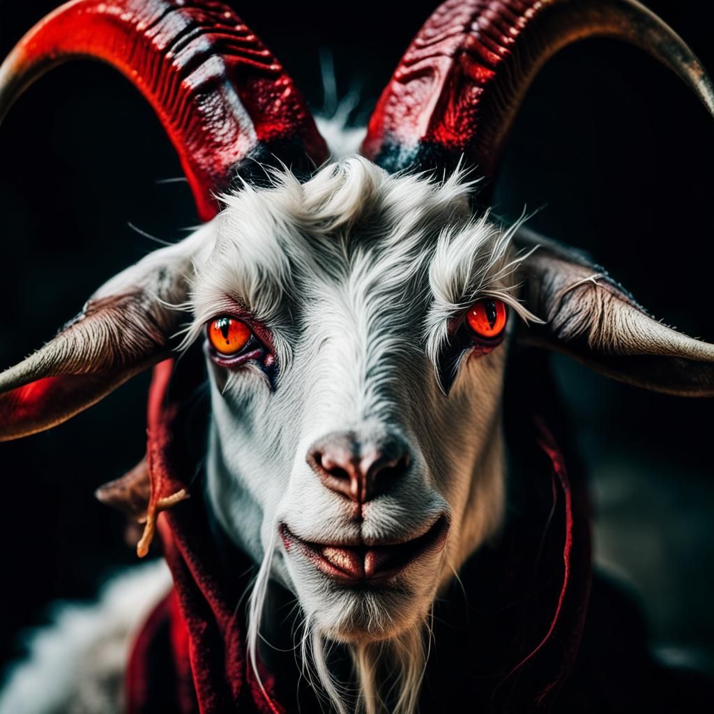 Demonic Three-Eyed Goat Close-Up Portrait