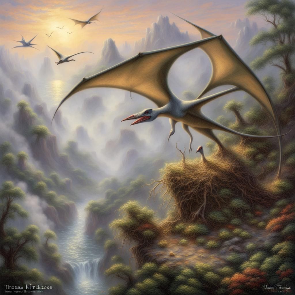 Pterodactyl Nest in Ethereal Fantasy Landscape