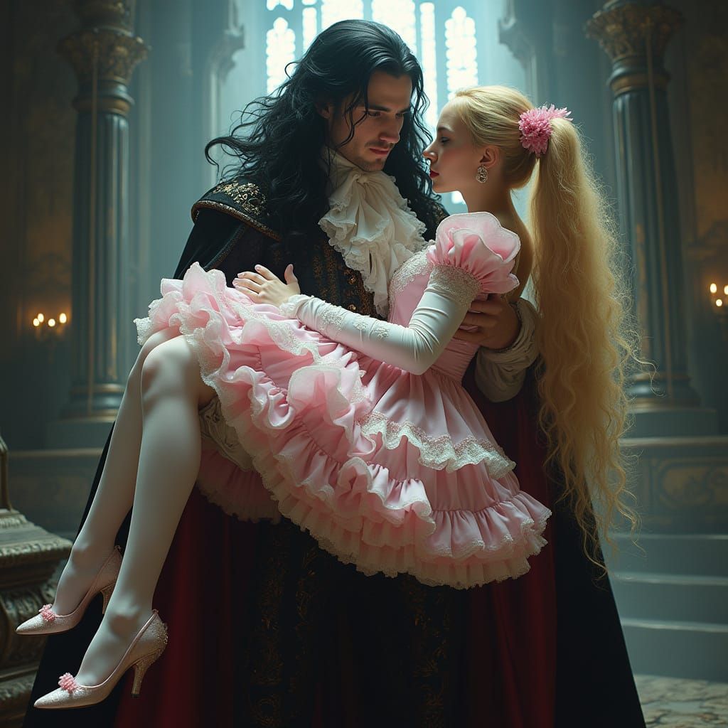 Dark Vampire King Carries Blonde French Maid in Castle Dunge...