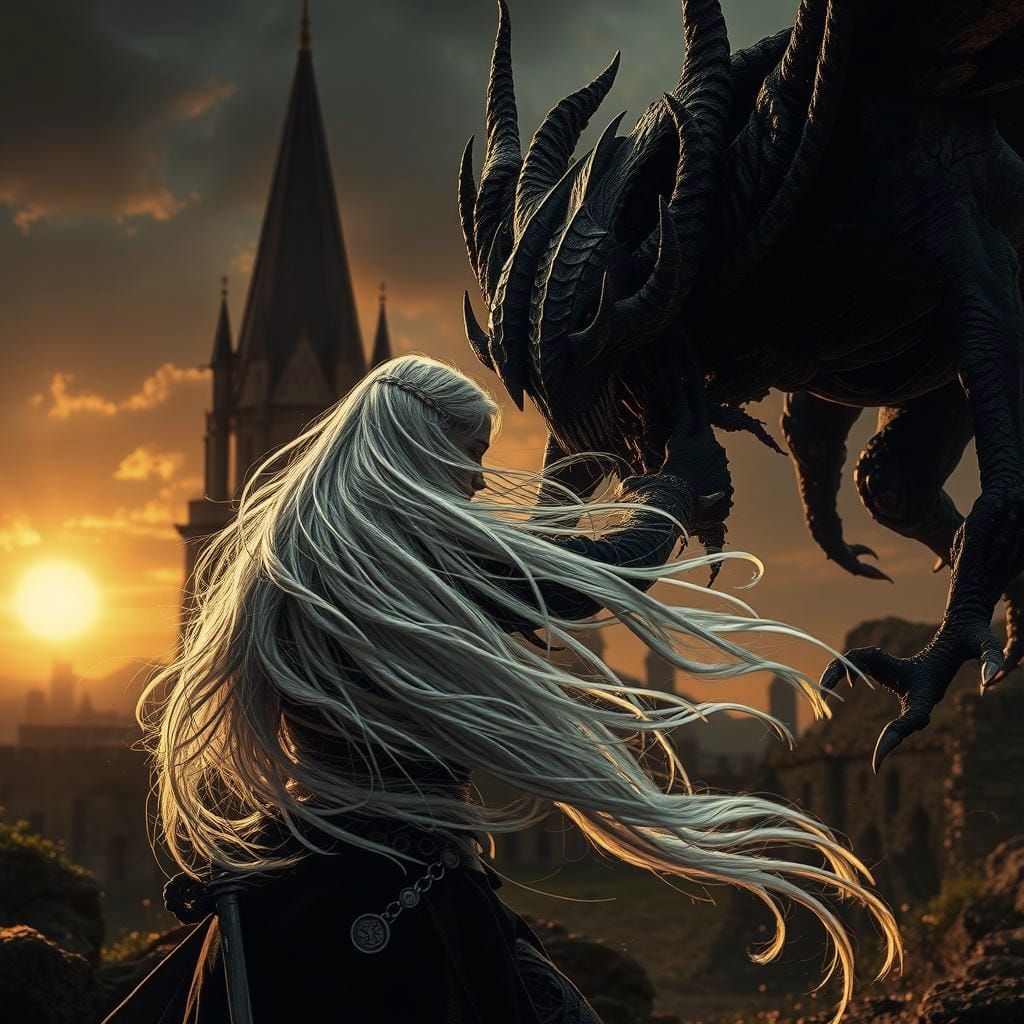 Heroine Battles Dark Creature at Medieval Castle