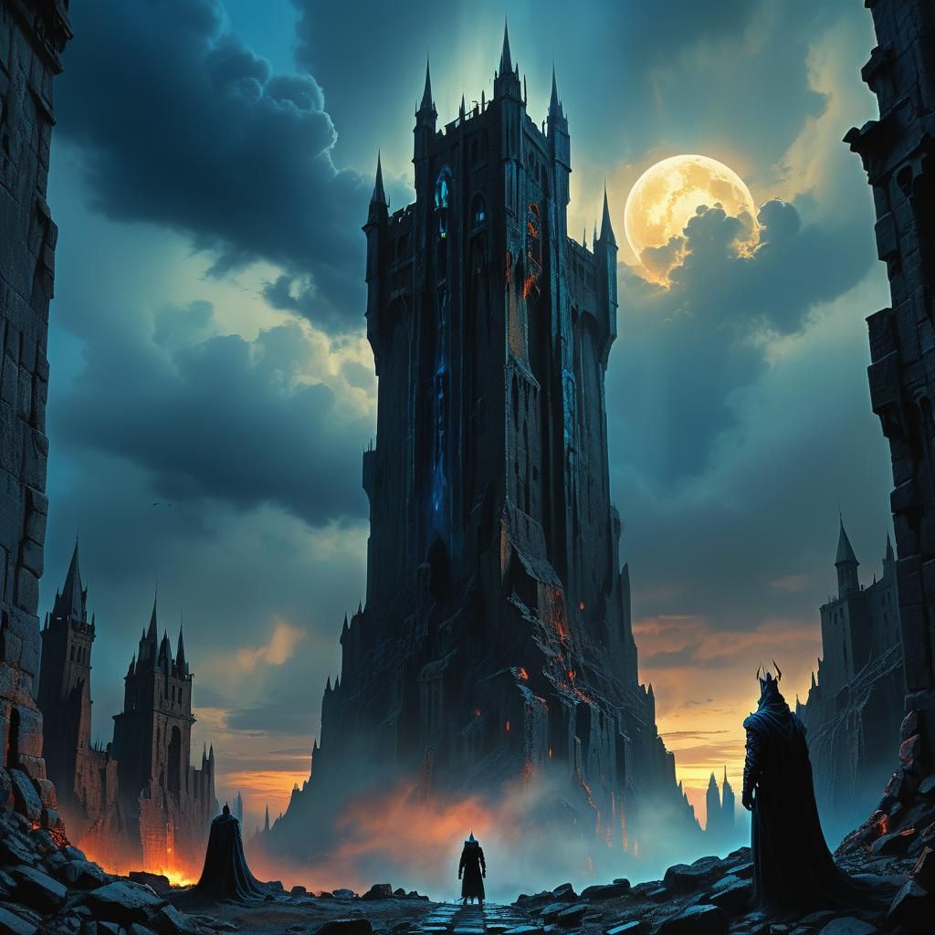 Demonic Entity at The Black Tower: Epic Fantasy Painting