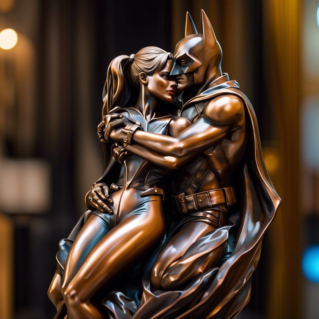 Bronze Sculpture: Batman Cuddling Harley Quinn