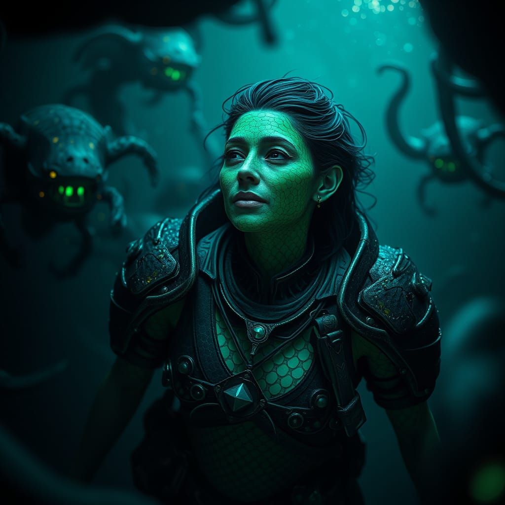 Serenely Majestic Triton Ranger Woman in Oceanic Armor